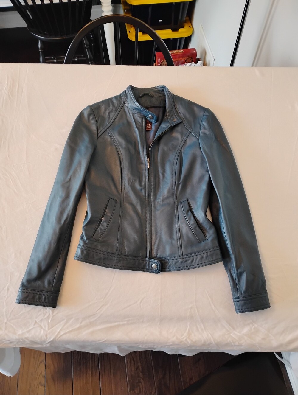 Slate Blue Jacket-Danier Leather Zip Front Tailored Design